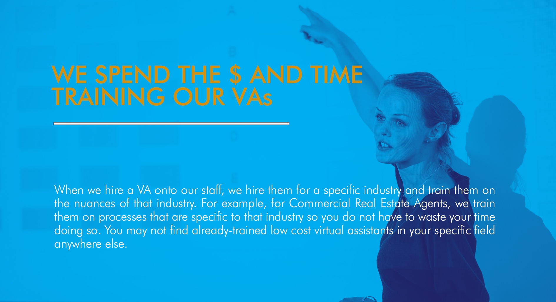 SIGNATURE PROJECT MANAGER SYSTEM Our company has a signature “Air Traffic Control” method where we train our VAs to act as “Air Traffic Control” for all of the outside resources you may need, such as a graphic designer, video editor, etc. Our VAs act as project managers to get these all done. If you work with another company, your VA may not know how to handle all of the moving parts and pieces of your business and you will be stuck managing multiple resources and vendors yourself.